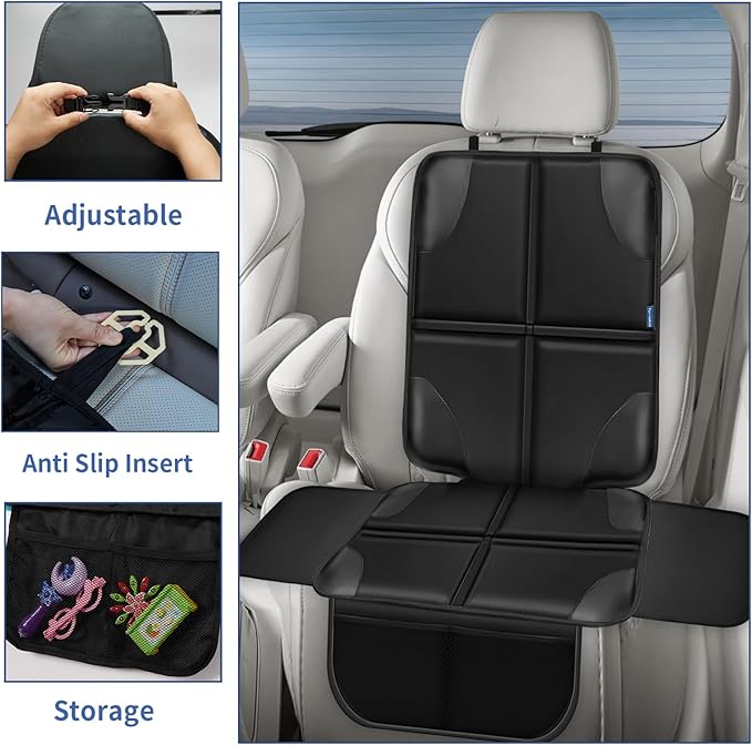 Car Seat Protector, Child Carseat Covers, Protector Car Seat for Baby with Thickest Padded and Non-Slip Waterproof Backing Mesh Pockets for Kids Pets-1 Pack-CubbioJoy