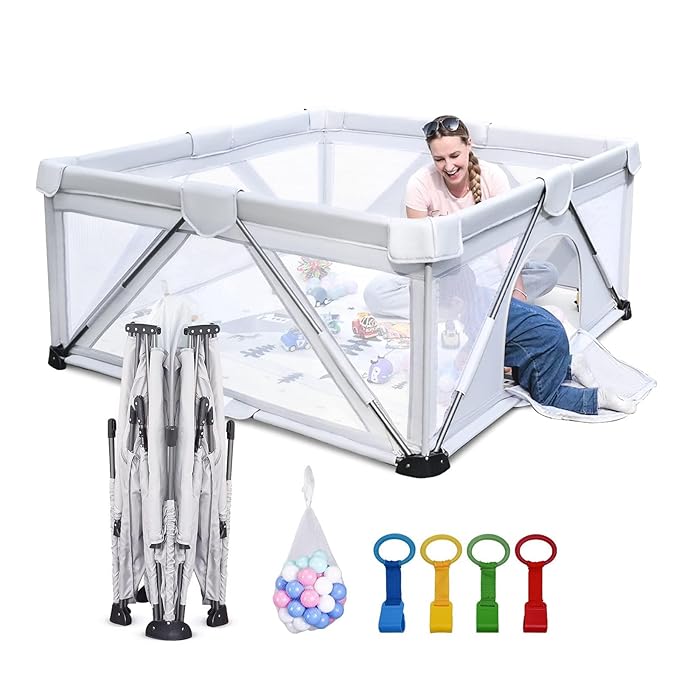 Baby Playpen Foldable, Heyo.Ja Large Play Yard, Playpen for Babies and Toddlers, Play Pens for Babies and Toddlers with Gate, Indoor & Outdoor Portable Play Pen (71"×59")-CubbioJoy