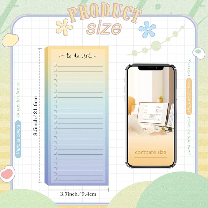 Censen 10 Pack 500 Sheets To Do List Notes Daily Checklist Notepads with 50 Sheets Each Undated Color Memo Pad Block Shopping List Pad Weekly Plan Notepad Organizer Planners(Vivid Color,Lined)-CubbioJoy