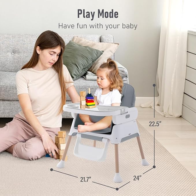 3 in 1 Baby High Chair,Adjustable Convertible Chairs Baby High Chairs for Babies and Toddlers,Portable and Easy to Clean,Gray-CubbioJoy