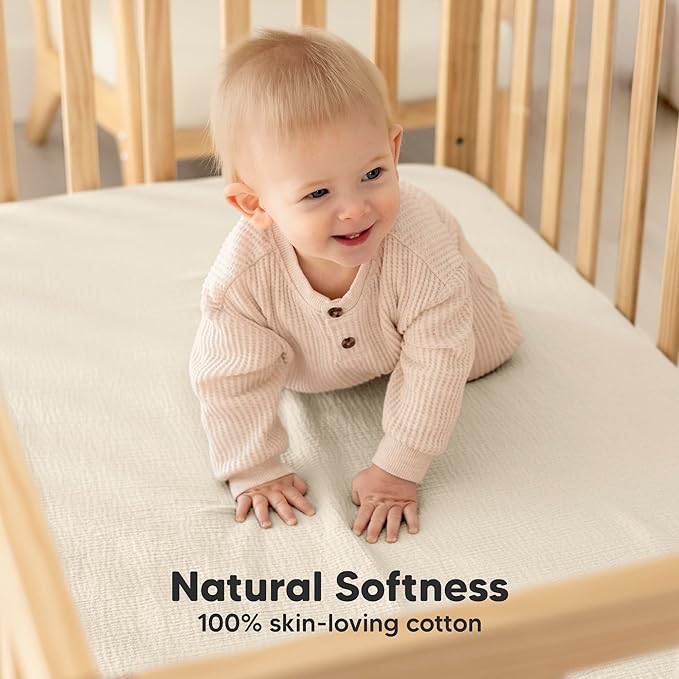 KeaBabies 2-Pack Muslin Crib Sheets for Boys, Girls - 100% Organic Cotton Fitted Baby Crib Mattress Sheet, Soft Breathable Standard Toddler Bed Cover Bedding Set, Neutral, Durable 52x28 (Willow)-CubbioJoy