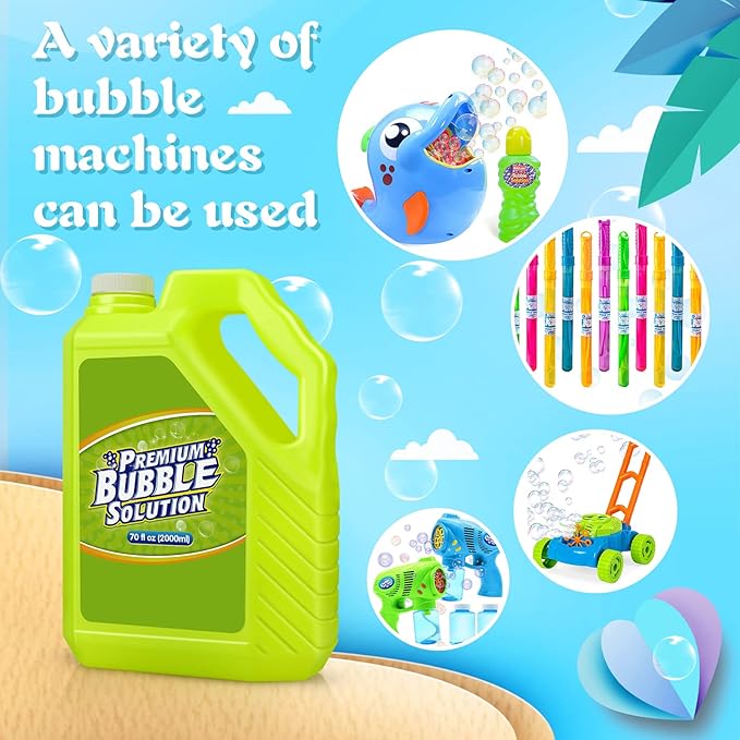 Bubble Solution Refill - 70 Ounce Premium Bubble Liquid Refills for Bubble Machine, Wand, Gun, Blower at Wedding and Party - Bubbles Toy for Kids Toddlers Boys Girls (with Portable Handle)-CubbioJoy