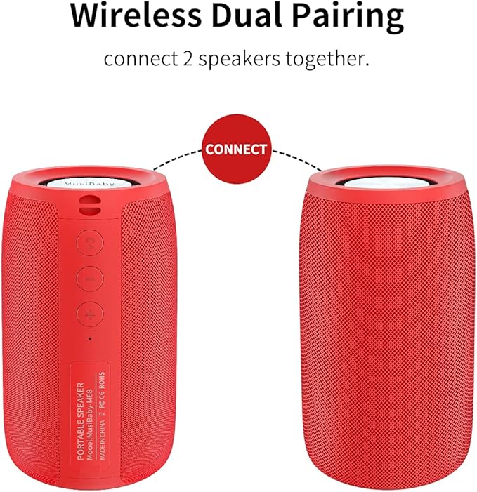 Bluetooth Speaker,MusiBaby Wireless,Outdoor, Waterproof,Portable Speaker,Dual Pairing, Bluetooth 5.0,Loud Stereo,Booming Bass,24H Playtime for Home&Party,Gifts(Pure Red)-CubbioJoy