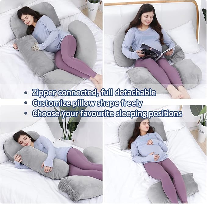 AS AWESLINGDetachable Maternity Pillow for Pregnant Women | 60in Pregnancy Pillows for Sleeping | Extra Large Full Body Pillow for Pregnancy with Crystal Velvet Cover(Dark Gray)-CubbioJoy