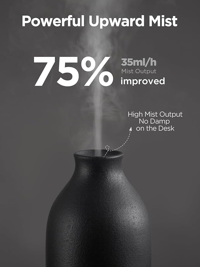 InnoGear Essential Oil Diffuser, 150ml Ceramic Stone Diffuser Handcrafted Aromatherapy Diffusers Ultrasonic Cool Mist Humidifier Vaporizor with 2 Mist Modes Waterless Auto Off for Room Office, Black-CubbioJoy