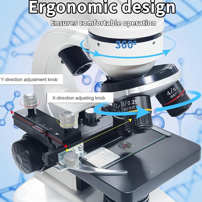 Binocular Microscope Magnification 40X-2500X, WF10x and WF25x Eyepieces, Dual LED Illumination, Suitable for Schools Home Labs Educational Adult Microscope-CubbioJoy