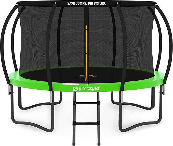 JUMPZYLLA Trampoline Outdoor 8FT 10FT 12FT 14FT 15FT 16FT with Enclosure and Ladder, ASTM Approved Recreational Trampoline for Kids and Adults, Anti-Rust Coated Frame-CubbioJoy
