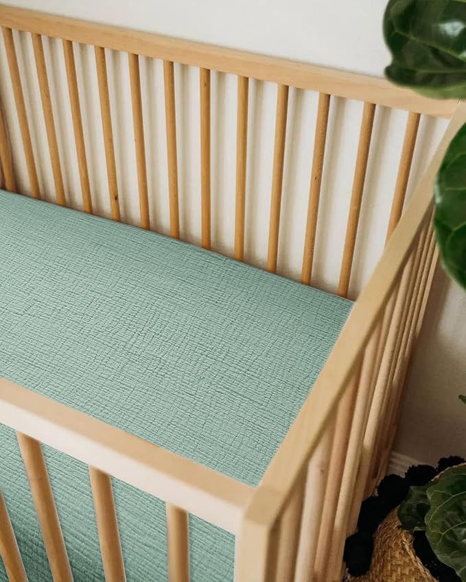 Bassinet Sheet for Baby Boy and Girl, Fitted Sheets for Rectangle, Oval, Hourglass Bassinet Mattress, Muslin Moses Basket Sheets with Neutral Style (Sage)-CubbioJoy