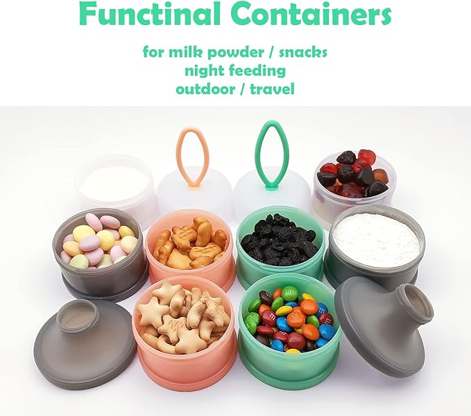 Baby Formula Dispenser, Portable Milk Powder Dispenser Container, Baby Feeding Travel Storage Container, formula mixer, formula holder, BPA Free, 4 Compartments, 2 Packs, dispensador de fórmula-CubbioJoy