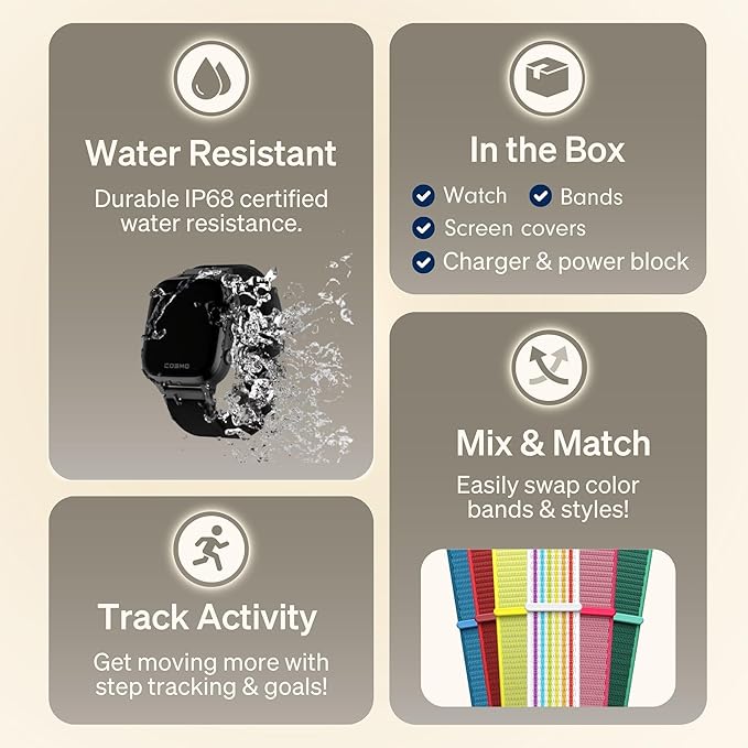 JrTrack 5 Kids Smart Watch by Cosmo | Best Kid-Safe Phone Watch | Precision Real-Time GPS Tracking | Call, Text, Activity, School Settings | Spotify Music | Parental Controls | SOS & Safety Alerts-CubbioJoy