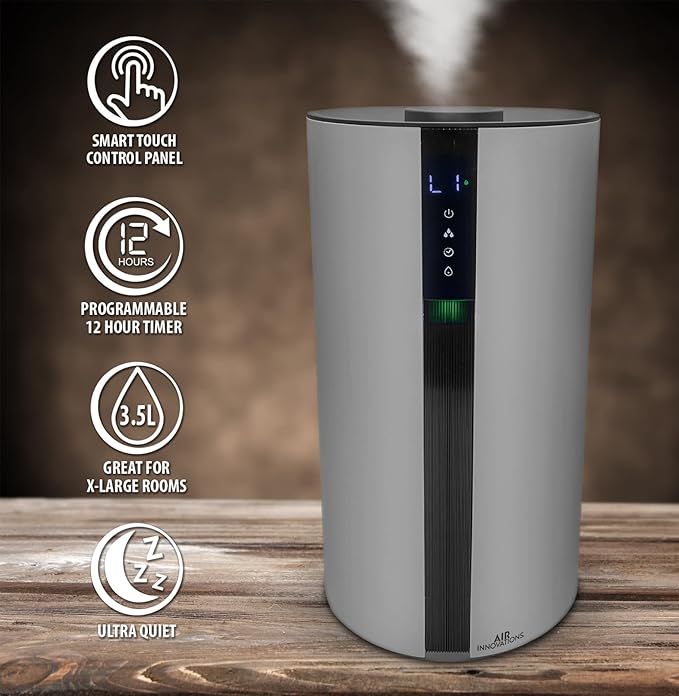 Air Innovations AI-104 Ultrasonic Cool Mist Humidifier for Large Bedroom – Quiet Cool Diffuser with 3.5L Tank, 35-Hour Runtime, Auto Shut-Off, Top-Fill Design – Ideal for Home, Baby, & Plant Rooms-CubbioJoy