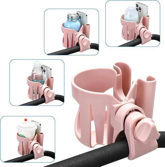 Accmor Universal Cup Holder, Stroller Cup Holder with Phone Holder, 360° Rotatable Large Caliber Designed Bottle Holder for Stroller, Bike, Wheelchair, Walker, Scooter-CubbioJoy