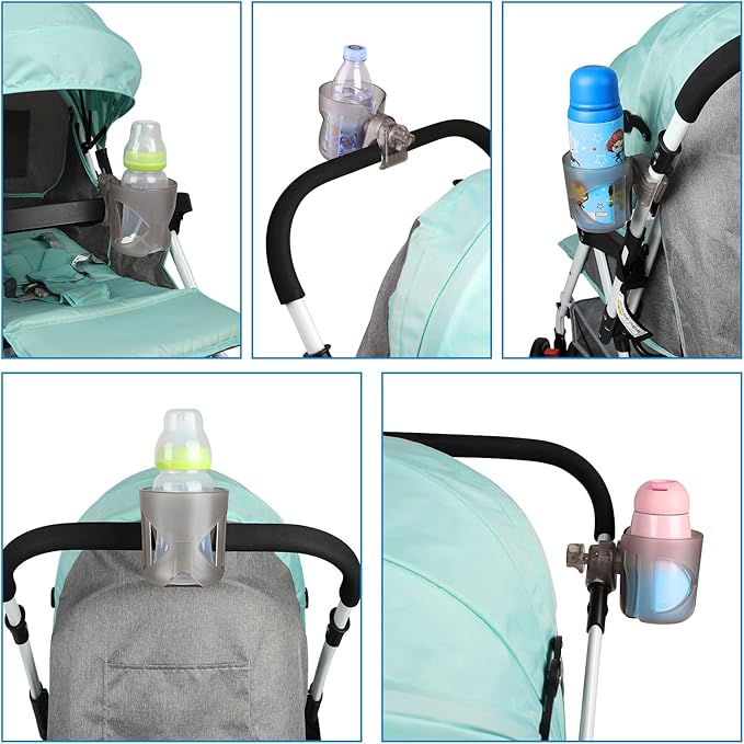 Accmor Universal Cup Holder, Stroller Cup Holder, 360° Rotatable Large Caliber Designed Bottle Holder for Stroller, Bike, Wheelchair, Walker, Scooter, Transparent Grey-CubbioJoy