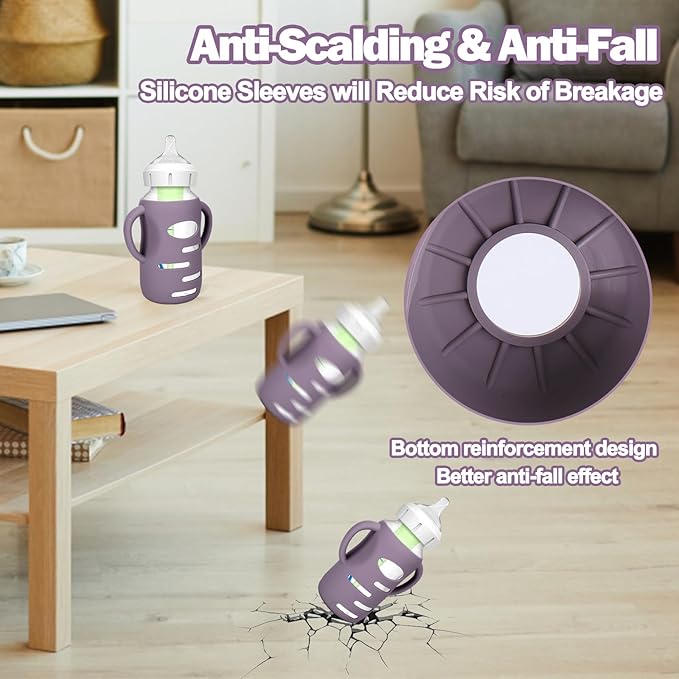 BUSOHA 3 Pack Silicone Sleeves for Dr. Brown's Glass Baby Bottles - Drop Protection Baby Bottle Sleeves Compatible with Dr. Brown's Newborn Glass Bottles with Silicone Handles,9oz-CubbioJoy