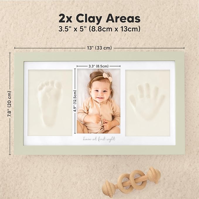 Baby Hand and Footprint Kit - Clay Handprint Keepsake Frame, Newborn Nursery Picture Frame, Personalized New Mom Gifts for Baby Shower & Registry (Sage)-CubbioJoy