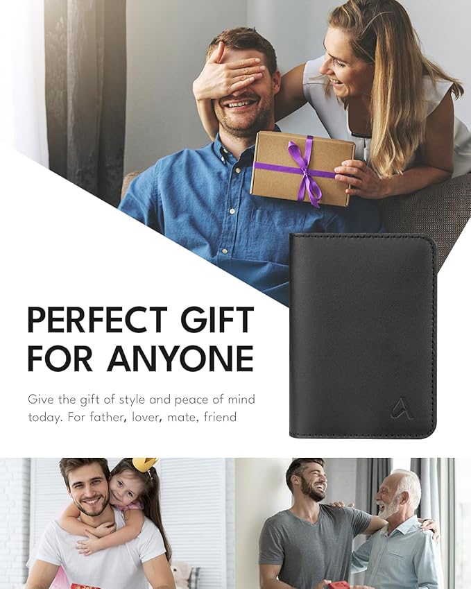 ALLIVE Passport Holder for Travel, Genuine Leather Passport Holder Women Men,Passport Cover Wallet,Travel Must Haves Airport Essentials Travel Gifts Black-CubbioJoy