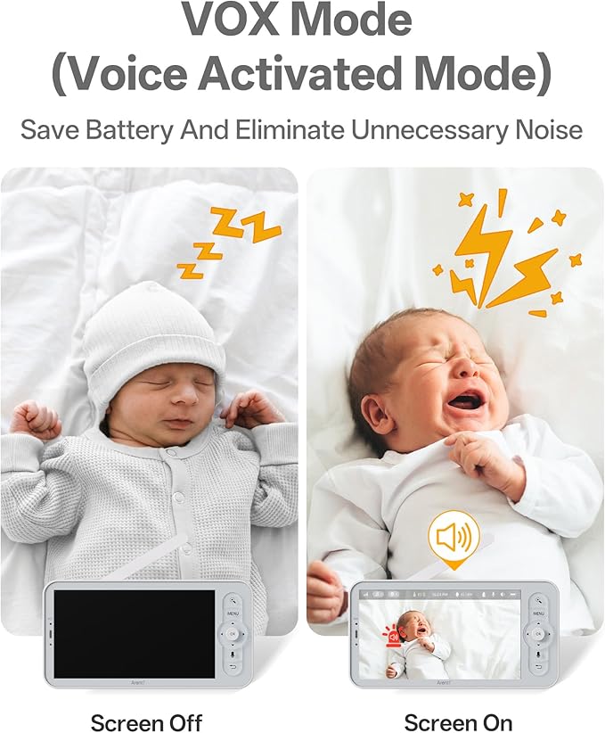 ARENTI Baby Monitor, Cry & Motion Detection, 2K Smart Baby Camera with 5-Inch Upgraded Wireless Display, Two Way Audio, Super Night Vision, Temp & Humidity Sensor, Lullabies-CubbioJoy