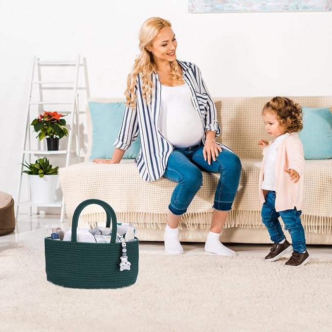 Baby Diaper Caddy Organizer for Girl Boy Rope Nursery Storage Bin Basket Portable Holder Tote Bag for Changing Table Car Travel Baby Shower Gifts Newborn Essentials Registry Must Have Items Dark Green-CubbioJoy
