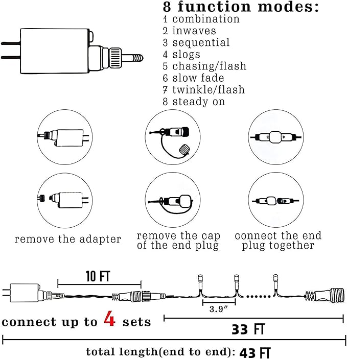 Dazzle Bright Christmas String Lights, 100 LED 33 FT Connectable Fairy Lights with 8 Modes, Waterproof Christmas Decorations for Indoor Outdoor Holiday Party Home Tree Decor (White)-CubbioJoy