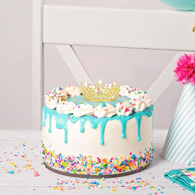 CAVETEE Mini Crown Cake Topper, Small Princess Tiara Crystal Crown Flower Bouquets Accessories for Cake Topper, Flower Arrangements and Decorations (gold)-CubbioJoy