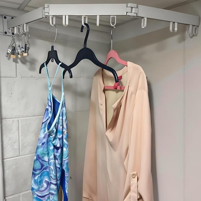 Clothes Drying Rack Wall Mounted,Space Saving Wall Drying Rack,Retractable Collapsible Tri-Fold,for Bathroom,Balcony,Outdoor lndoor with Laundry,White-CubbioJoy