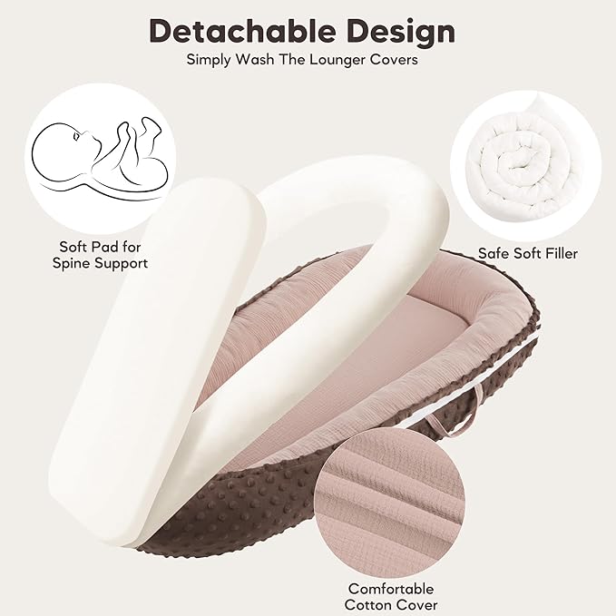 Baby Lounger - Infant Lounger Pillow for Newborn 0-24 Months, Soft, Breathable & Portable Baby Lounger Pillow for Boys & Girls, Cozy Baby Floor Seat for Home & Travel (Sand)-CubbioJoy