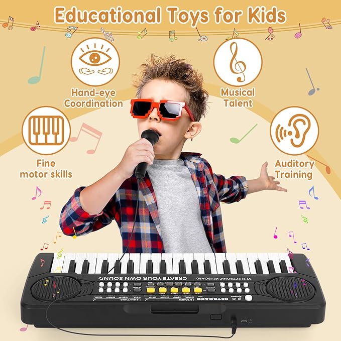 Kid Keyboard Piano - 37 Keys Piano Toys for Kids Beginners Electronic Pianos with Microphone Educational Musical Toy for 3 4 5 6 7 8 Year Old Boys Girls Gift-CubbioJoy