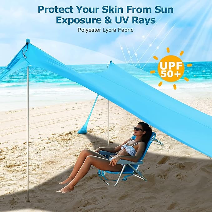 COMMOUDS Beach Tent Sun Shelter - UPF50+ Pop Up Beach Canopy with Sandbags & Sand Shovel & Windproof Poles, Portable Sun Shade for Beach, Camping, Picnics, Backyard-CubbioJoy