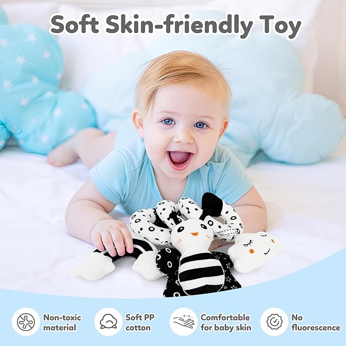 Car Seat Toy,Stroller Toys,Car Seat Toys for Babies 0-6 months Boy Girl,Spiral Hanging Stroller Black and White High Contrast Sensory Toy Newborn Plush Activity Toys Thank You Gifts for 0 3 6 9 Months-CubbioJoy