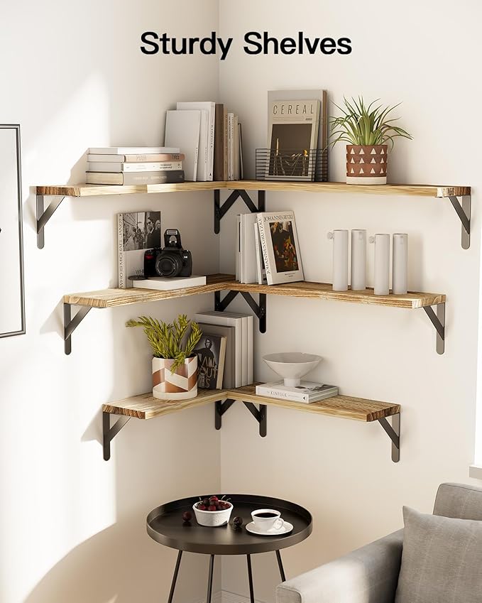 AMADA HOMEFURNISHING Long Wall Shelves, Rustic Farmhouse Style, Wood Floating Shelves for Wall Decor, Bathroom & Bedroom Storage, Living Room Book Shelves, 6pcs-CubbioJoy