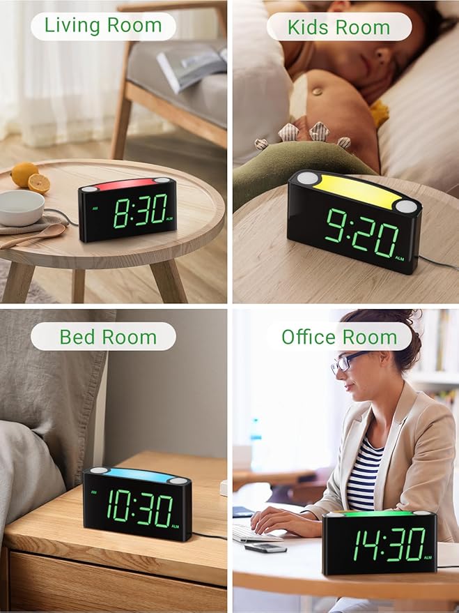 Alarm Clock for Bedroom, 7.5" Large Display LED Digital Clock with 7 Color Night Light,USB Phone Charger,Dimmer,Battery Backup,Easy to Set Loud Bedside Clock for Heavy Sleepers Adult Teen Kid Boy Girl-CubbioJoy