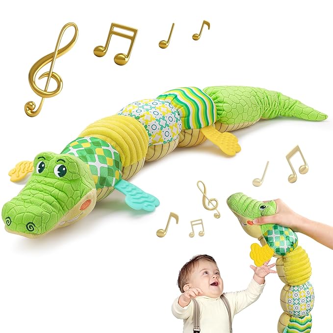 Sumobaby Baby Toys Musical Crocodile, Stuffed Animal Activity Soft Toys with Teether,Multi-Sensory Crinkle, Rattle and Textures, for Tummy Time Baby Toys 0 to 12 Months Boys, Girls, Alligator (Green)-CubbioJoy