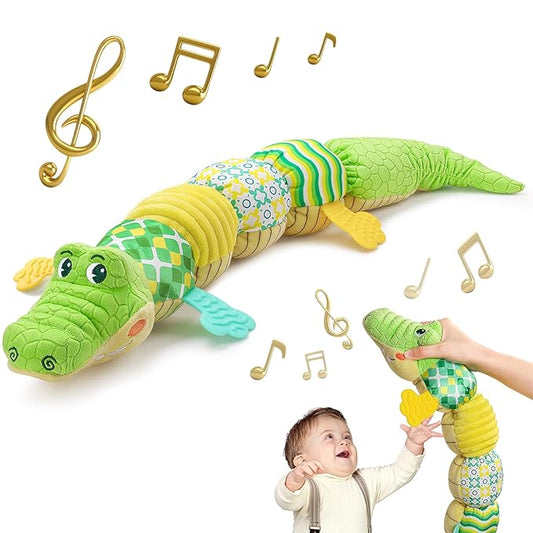Sumobaby Baby Toys Musical Crocodile, Stuffed Animal Activity Soft Toys with Teether,Multi-Sensory Crinkle, Rattle and Textures, for Tummy Time Baby Toys 0 to 12 Months Boys, Girls, Alligator (Green)-CubbioJoy