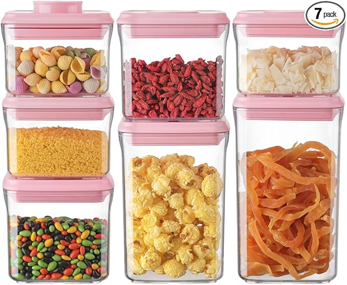 Ankou Airtight Food Storage Container - 7 Pcs One Button Handy Container Stackable Food Containers for Snacks Candy Salt Herbs Spices Coffee Bean Formula Popcorn BPA-Free Tight Seal-CubbioJoy
