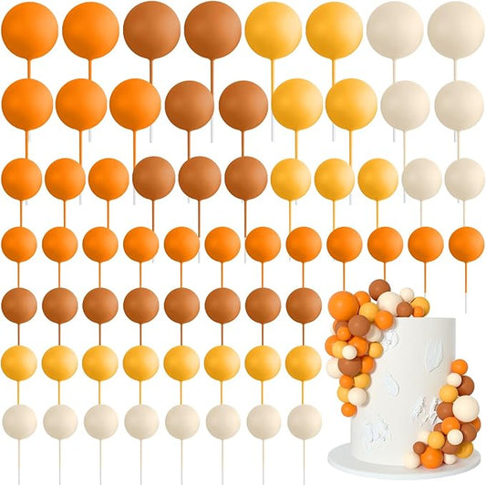 75 Pieces Cake Balls Topper Decorations Foam Cupcake Topper Mini Balloon Cake Topper Balls Cake Picks for Cake Deco Birthday Party Wedding（Orange Khaki Series）-CubbioJoy