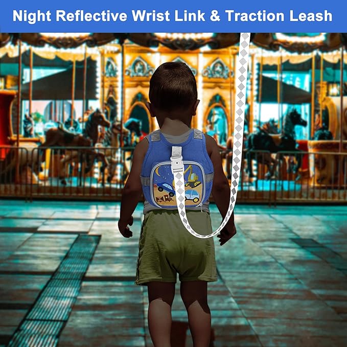 Accmor Toddler Harness Leash + Reflective Anti Lost Wrist Link, Cute Car Kids Back Pack with Hand Strap Collapsible Child Walking Restraint Belt Tether Hold Baby Boys Close For Outdoor Travel-CubbioJoy