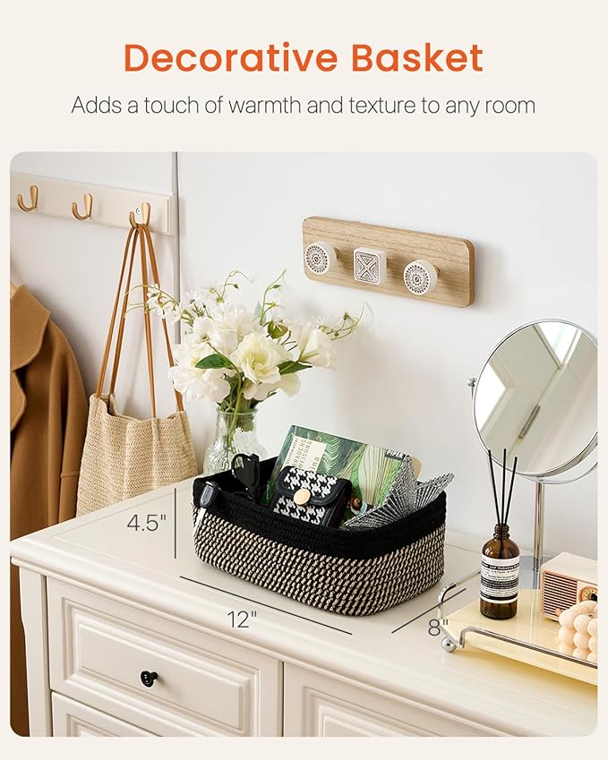 KALLAX Small Woven Basket, 12 x 8 x 4.5 Inches, Storage Basket for Organizing, Cute Small Rope Shelf Closet Cube Storage Bins Baskets for Shelves, Dog Toy Gift Baskets Empty, 3 Pack Black & Brown-CubbioJoy