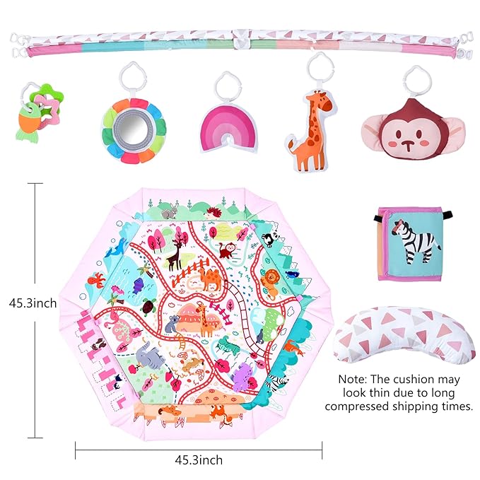 Baby Gym Play Mat, 8-in-1 Tummy Time Mat & Activity Gym, Washable Ball Pit, Infant Play Mat with Detachable Toys for Sensory Exploration and Motor Skill Development-CubbioJoy