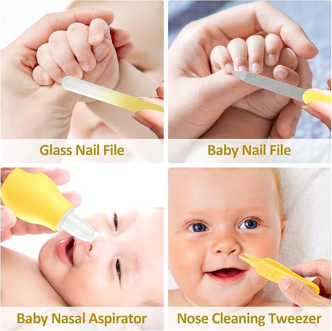 Baby Grooming Kit, Infant Safety Care Set with Hair Brush Comb Nail Clipper Nasal Aspirator,Baby Essentials Kit for Newborn Girls Boys (Yellow)-CubbioJoy