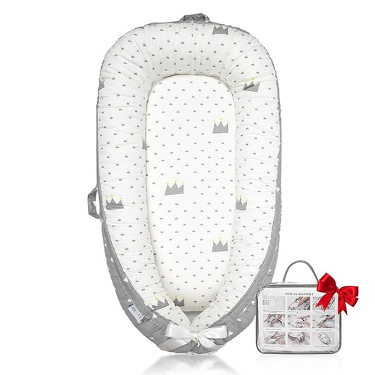 Baby Lounger | Organic Cotton Infant Lounger | Reversible, Adjustable & Portable Floor Lounger | Soft, Breathable, Washable Cover-CubbioJoy