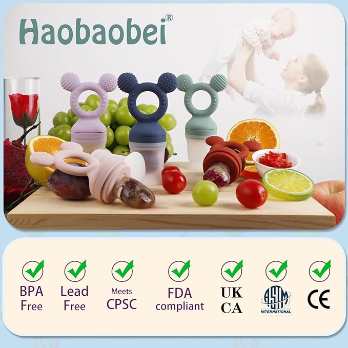 Baby Fruit Feeder, Frozen Teething Toys, Teether Pacifier with 3 Extra Teats, Infant Eating Essentials, BPA Free Baby Feeding Supplies (Pink)-CubbioJoy