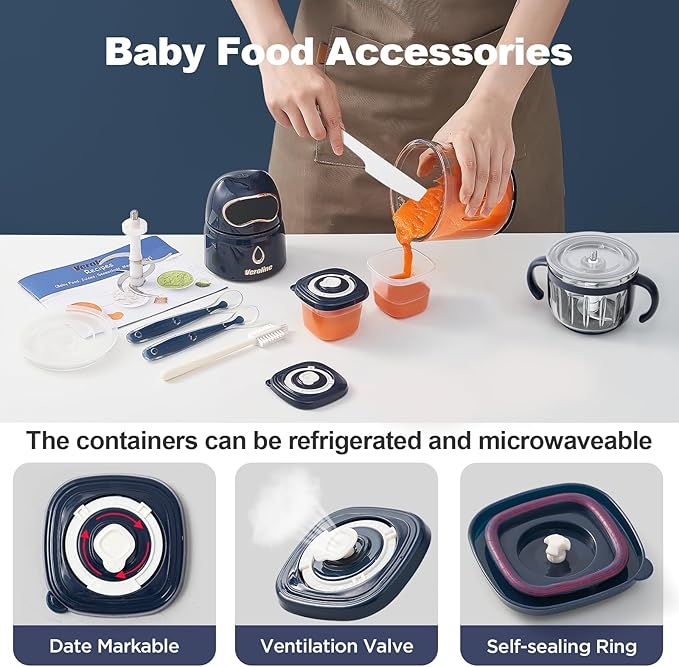 Baby Food Maker, 10-in-1 Baby Food Processor Set with 2 Glass Bowls (600ml+300ml), Baby Food Blender for Baby Puree, Fruit, Meat, Vegatable, Baby Food Storage Containers, Baby Essentials-CubbioJoy