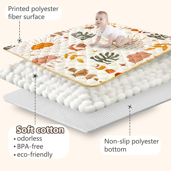 Baby Play Mats for Floor, 71”x59” Upgraded Thickness & Larger Super Soft Playmat for Babies and Toddlers, Foldable Washable, Upgrade Anti-Slip Crawling Mat for Playpen(Boho Nature)-CubbioJoy