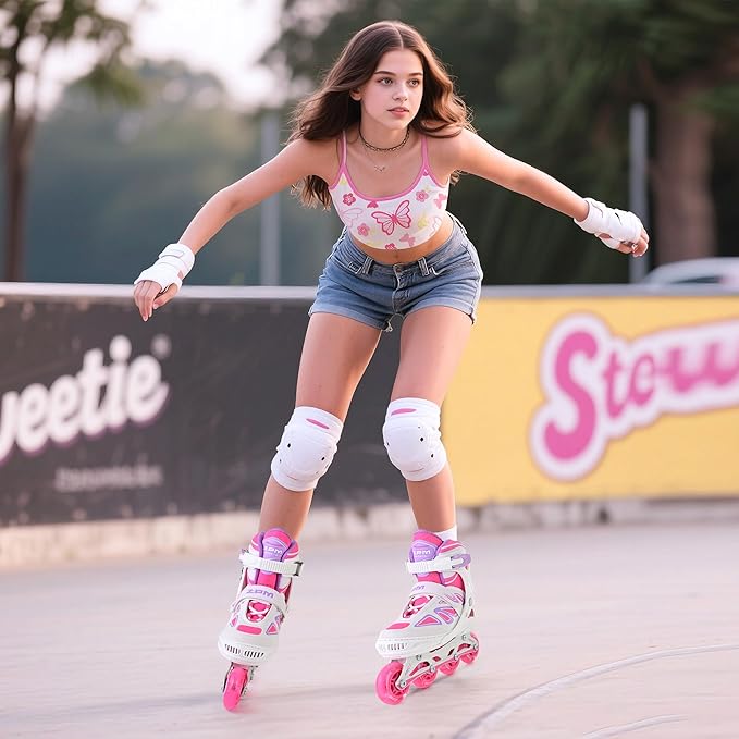 2PM SPORTS Vinal Girls Adjustable Flashing Inline Skates, All Wheels Light Up, Fun Illuminating Skates for Kids Men Adult Women and Boys-CubbioJoy