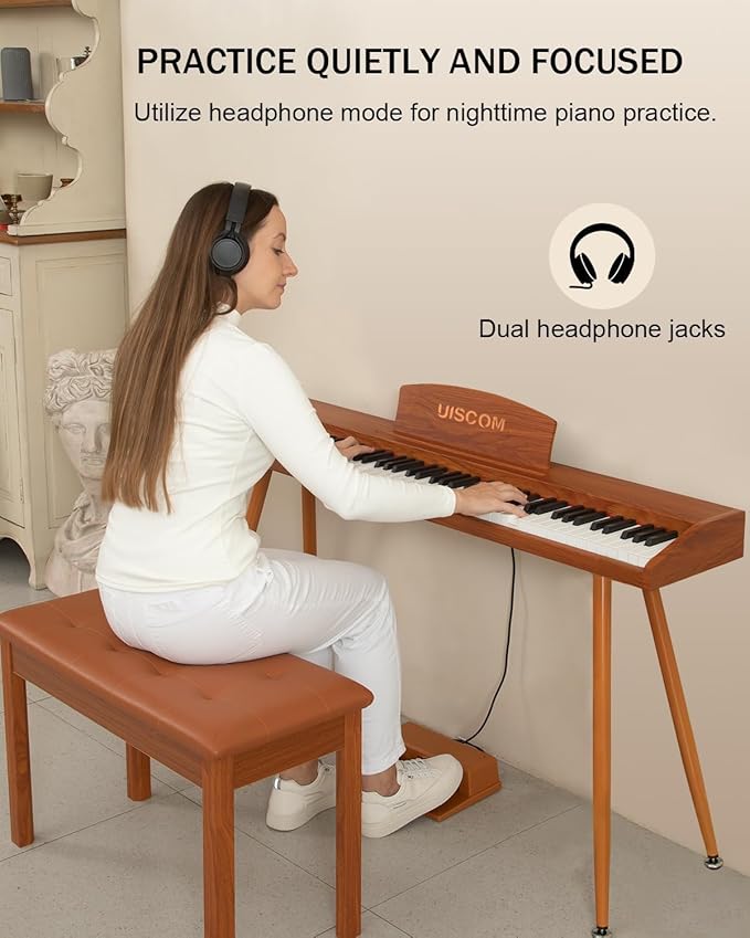 Digital Piano Keyboard 88 Key Semi-Weighted for Beginners,Full Size Electric Piano with Stand,Triple Pedal,Adapter,Sheet Music Stand,Headphone,USB-MIDI Compatible,Wood Brown or black-CubbioJoy