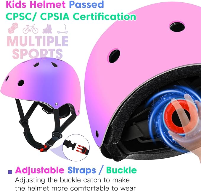 Color Gradient Adjustable Kids Bike Helmet Toddler Skateboard Helmets Boys Girls Child Ventilation Helmet for Multi-Sports Skating Cycling Scooter Balance-CubbioJoy