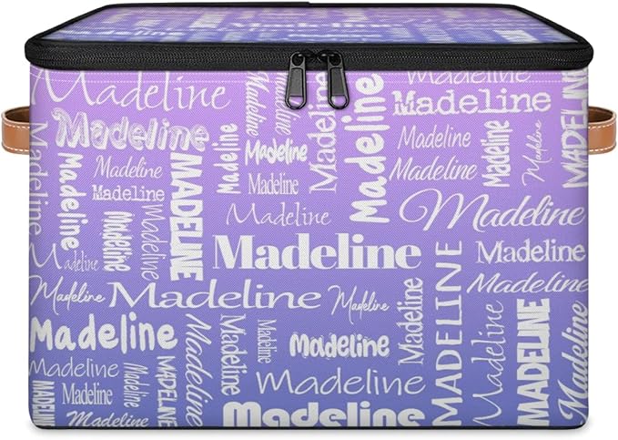 Custom Storage Basket with Name, Personalized Storage Bins with Zipper Lid, Foldable Fabric Storage Box Large capacity with Handle Purple-CubbioJoy