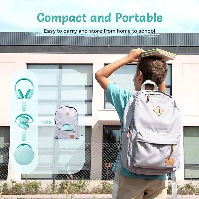 Active Noise Cancelling Headphones for Kids, 60H Playtime, Wireless Bluetooth Over-Ear Headset Built-in Microphone for Home/School/Travel/Party - Includes Portable Case-CubbioJoy