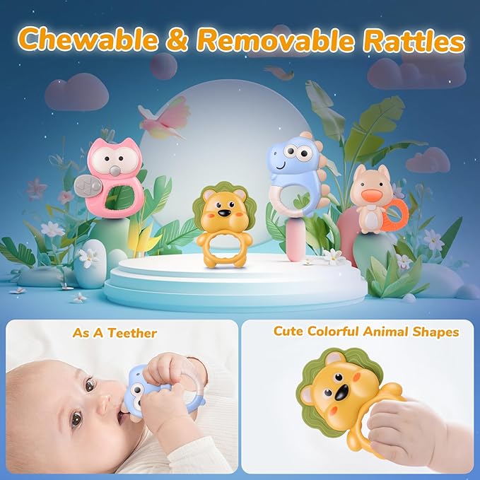 Crib Mobile with Music and Lights, Mobiles for Cribs, Baby Nursery Space Portable Infant Arm Hanger for Girls Boys Babies Bassinets Pack and Play Clip On Attachment, Toys Musical Hanging-CubbioJoy