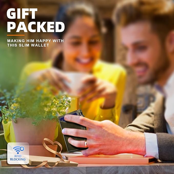 BULLIANT Men Wallet,Money Clip Wallet Slim For Gift Men 9Cards-Metal Credit Card Case in Magnetic Leather Flip-CubbioJoy